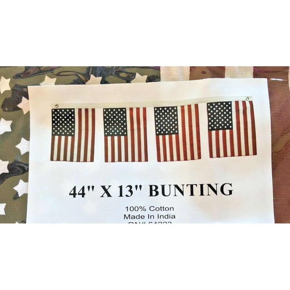 American Flag Banner July 4th Patriotic USA Memorial Day 100% Cotton 44"x13